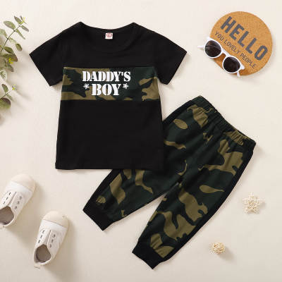 Round neck letter print stitching long sleeve camouflage suit