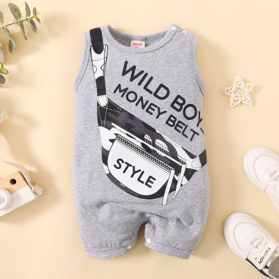 Baby Boy Cute Hand Painted Pocket Letter Pattern Sleeveless Romper