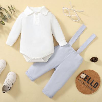 Baby Solid Color Polo Collar & Overalls Pants