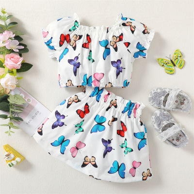Toddler Girls Cute Solid Butterfly Umbrella Top & Skirt