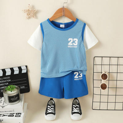 2-piece Toddler Boy 2 in 1 Patchwork Number Printed Short Sleeve T-shirt & Matching Shorts