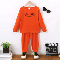 2-piece Toddler Boy Letter Printed Long Sleeve Top & Matching Pants  Orange