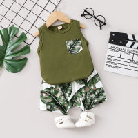 Baby Boy Plant Patterns Sleeveless Top& Shorts  Army Green