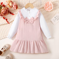 Toddler Girl Pure Cotton Color-block Patchwork Bowknot Decor Long Sleeve Dress  Pink