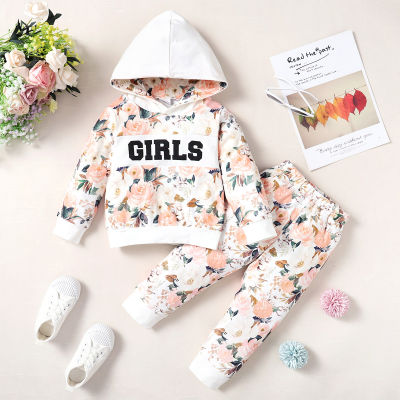 Mameluco y pantalones con capucha y estampado floral de letras para bebés