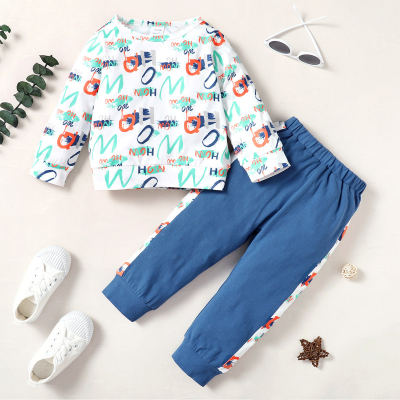 Toddler Letter Printed Color Block Sweater & Pants
