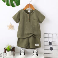 2-piece Toddler Boy Pure Cotton Solid Color Short Sleeve T-shirt & Matching Shorts  Army Green