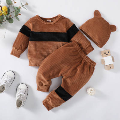 Baby Color-block Long Sleeve Sweater & Pants & Hat