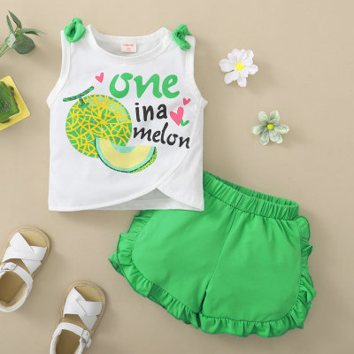 Toddler Girls Cotton Classic Letter Fruit Color-block Top & Shorts