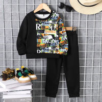 2-piece Toddler Boy Printed Letter Top & Solid Colored Pants  Black