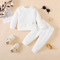 Baby Boy 2 Pieces Solid Color Letter Pattern Sweater & Pants  White