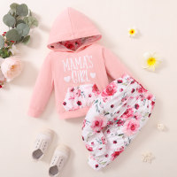 Toddler Girl Floral Print Long Sleeves Hoodie Sweater & Pants  Pink