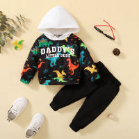 Baby Color-block Letter Printed Hooded Sweater & Pants  Black