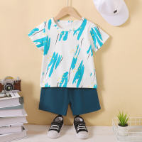 2-piece Toddler Boy Tie Dyed Short Sleeve T-shirt & Matching Solid Color Shorts  Deep Blue