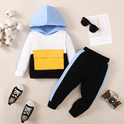 2-piece Toddler Boy Color-block Combination Hoodie & Matching Sweatpants