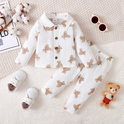 Baby Boy 2 Pieces Bear Pattern Single-breasted Shirt & Pants