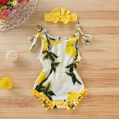 Bodysuit de limão floral de 2 peças com bandana para bebê