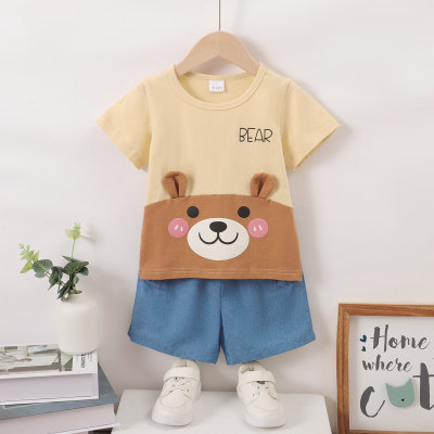 2-piece Baby Boy Bear Printed Short Sleeve T-shirt & Denim Shorts
