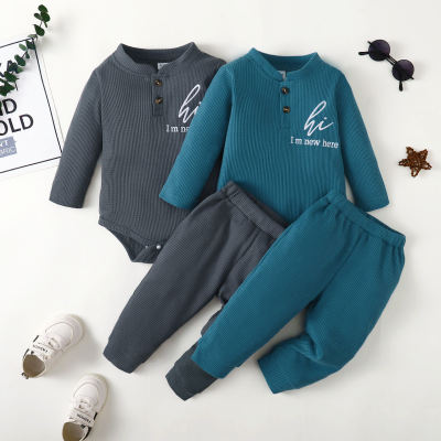 Baby Boy 2 Pieces Embroidered Letter Printed Long-sleeved Bodysuit & Pants