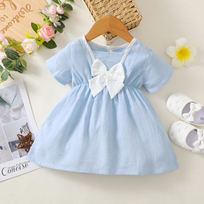 Baby Girl Solid Color Bow-knot Decor Dress