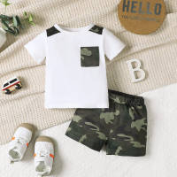 Bébé Garçon 2 Pièces T-shirt Et Short Imprimé Camouflage  blanc
