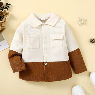 Toddler Boy Corduroy Color-block Pocket Front Long Sleeve Shirt