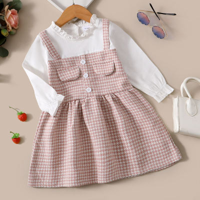 Toddler Color-block Houndstooth Polo Neck Dress