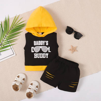2-piece Baby Boy Color-block Letter Printed Hooded Vest & Matching Shorts