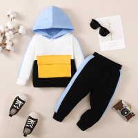 2-piece Toddler Boy Color-block Combination Hoodie & Matching Sweatpants  Black