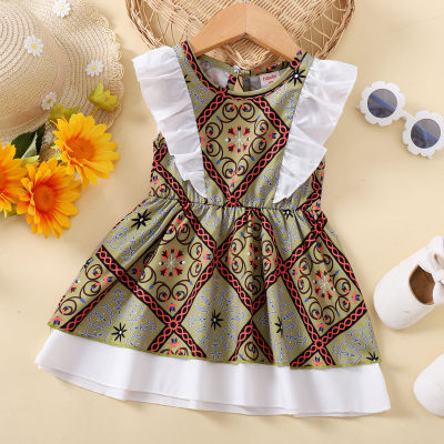 Toddler Girls Umbrella Skirt Elegant Folk-custom Color-block Dress