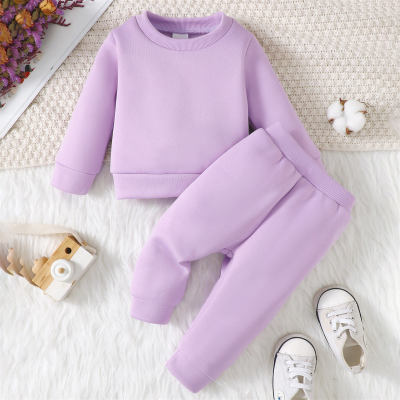 Costume 2 pièces violet épais pour bébé fille, pull à manches longues