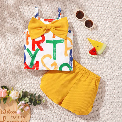 Baby Girl 2 Pieces Bow-knot Letter Pattern Top & Shorts
