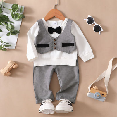 Baby Color-block Bow Knot T-Shirts & Pants