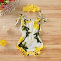 Body floral de limón de 2 piezas con diadema para niña  Amarillo