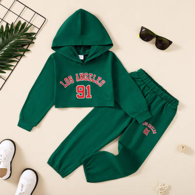 Toddler Solid Color Letter Printed Hooded Sweater & Pants
