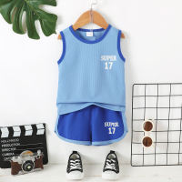 2-piece Toddler Boy Letter and Number Printed Vest & Matching Shorts  Deep Blue