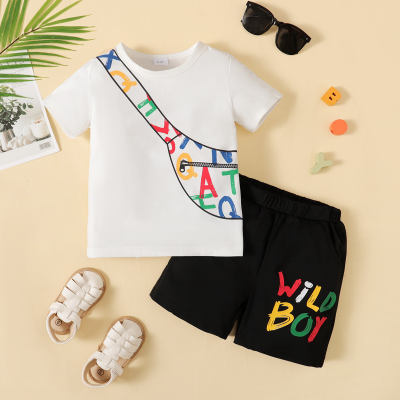 2-piece Toddler Boy Letter and Bag Printed Short Sleeve T-shirt & Matching Shorts