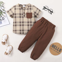 Toddler Boy Plaid Pattern Blouse & Pants  Khaki