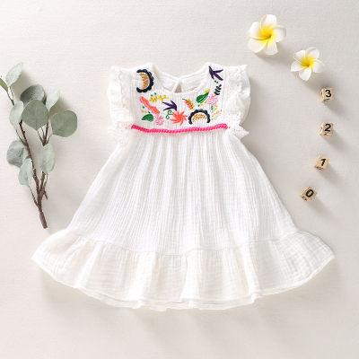 Toddler Girls Sweet Solid Embroidery Dress