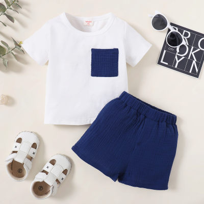 Toddler Boy Cotton Color-block Solid Top & Shorts