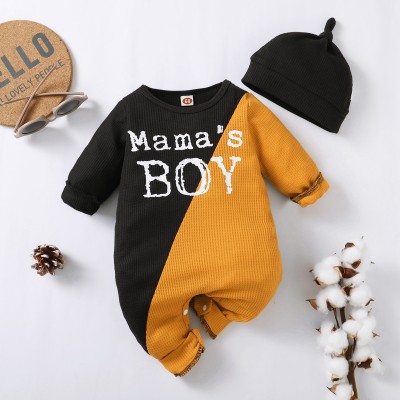 Baby Color-block Long-sleeved Long-leg Romper With Hat