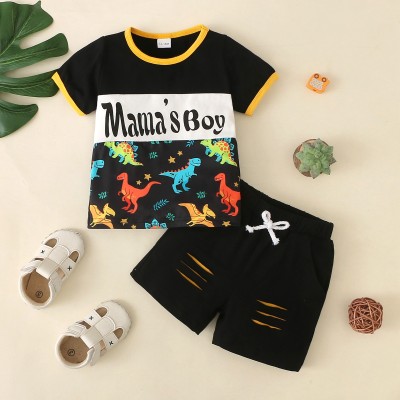 T-shirt e pantaloncini con stampa di lettere casual da bambino