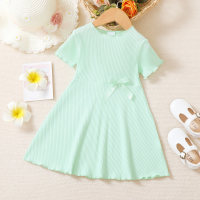 Toddler Girl Cute Bow Knot Decor Solid Color Dress  Light Green