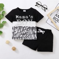 Toddler Boy Casual Fabric Blocking Letter Print Suit  Black