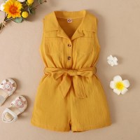 Toddler Girl Eleguard Solid Color Belt Overalls  Yellow