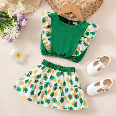 Toddler Girl Floral Cute Ruffle Tank Top & Skirt
