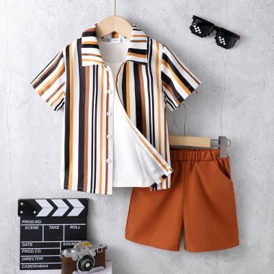 Striped printed short-sleeved top + solid color shorts