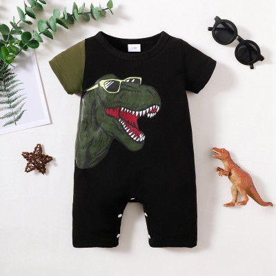 Dinosaur print short-sleeved jumpsuit