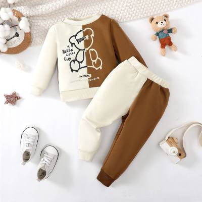 2-piece Toddler Boy Color-block Bear Printed Sweatshirt & Matching Pants
