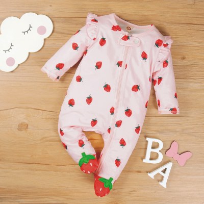 Baby Girl Sweet Strawberry Ruffle Jumpsuit